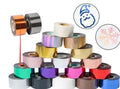 Rolls of gold, silver, and coloured hot foil stamping paper for leather and plastic bronzing.