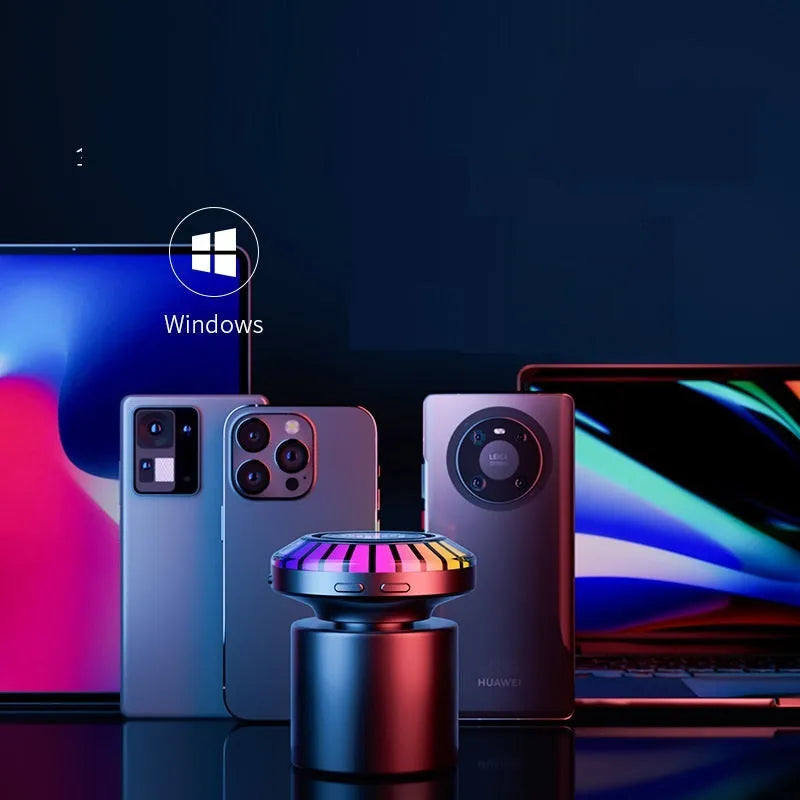 Compact cube-shaped voice control Bluetooth atmosphere lamp with polar LED light effect.
