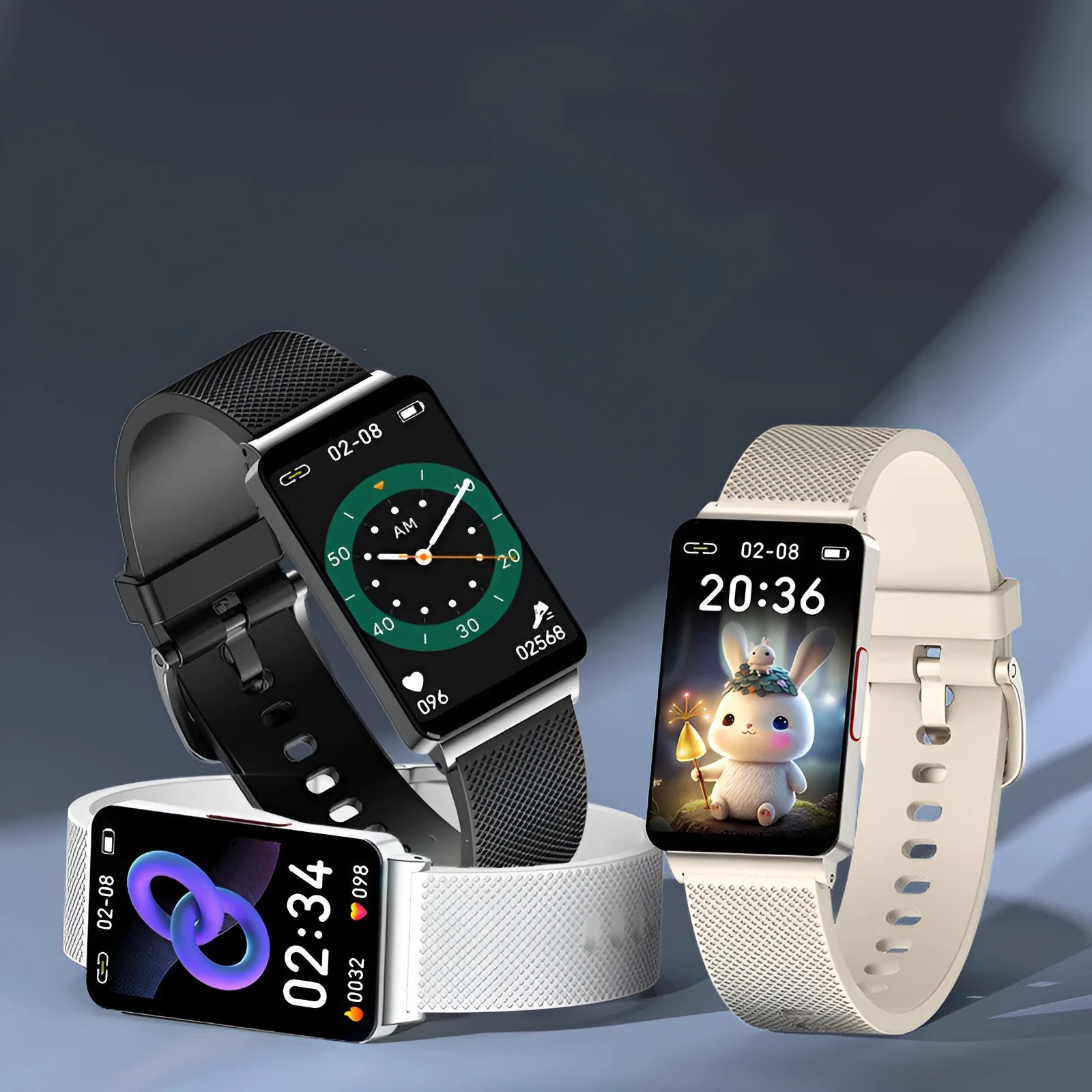 Blood Glucose EP08 Smart Bracelet in black on wrist showing touch screen display