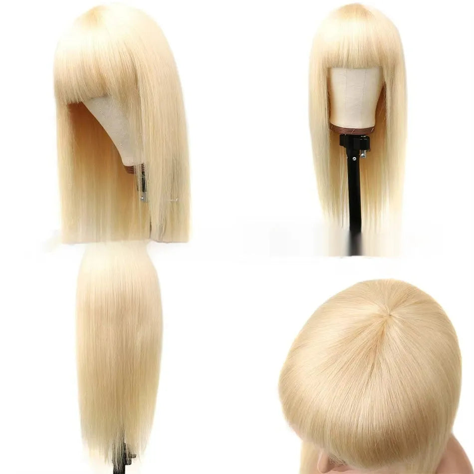 Full mechanism human hair wig for women, long length 32 inches, natural colour on mannequin head