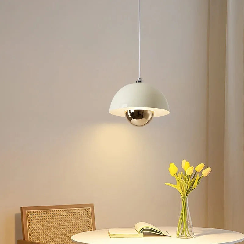 Retro 18cm pendant light with three colour modes, available in beige, black, or white, for bedroom or restaurant bar