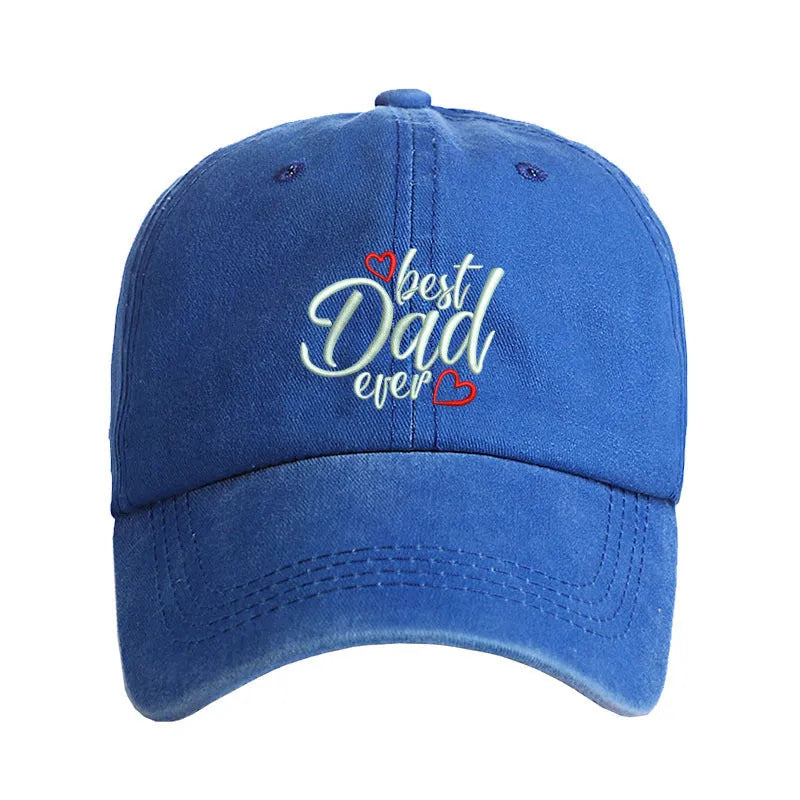 Washed cotton baseball cap with embroidered letters and adjustable strap in dome crown style