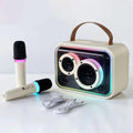 Portable Bluetooth karaoke speaker with colourful RGB lighting in light yellow colour