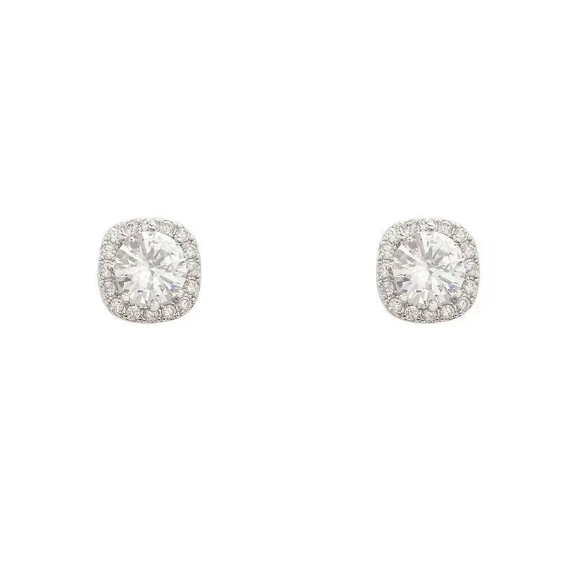 Square diamond geometric earrings for women in gold and silver alloy, showing simple cold style