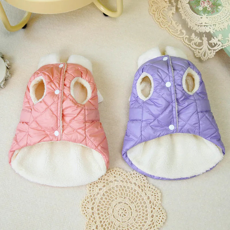 A pink or purple casual skirt for small dogs made from polyester with a thick cotton lining.