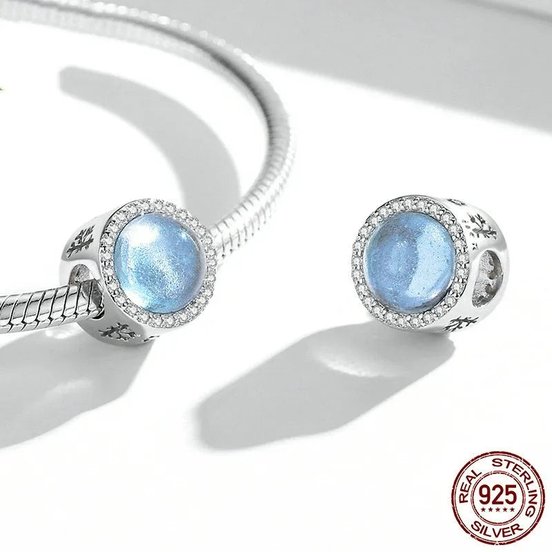 925 silver bead with glass Christmas Eve snow scene, electroplated silver colour SCC2040, 1.4x1.1cm