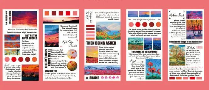 Pack of 20 paper landscape painting stickers measuring 60 by 120 millimetres