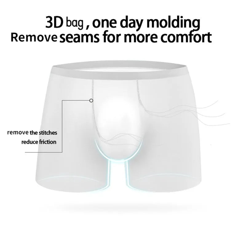 Men's ice silk seamless boxers shorts in black, 3D pocket, cool touch nylon fabric, size XL to 4XL