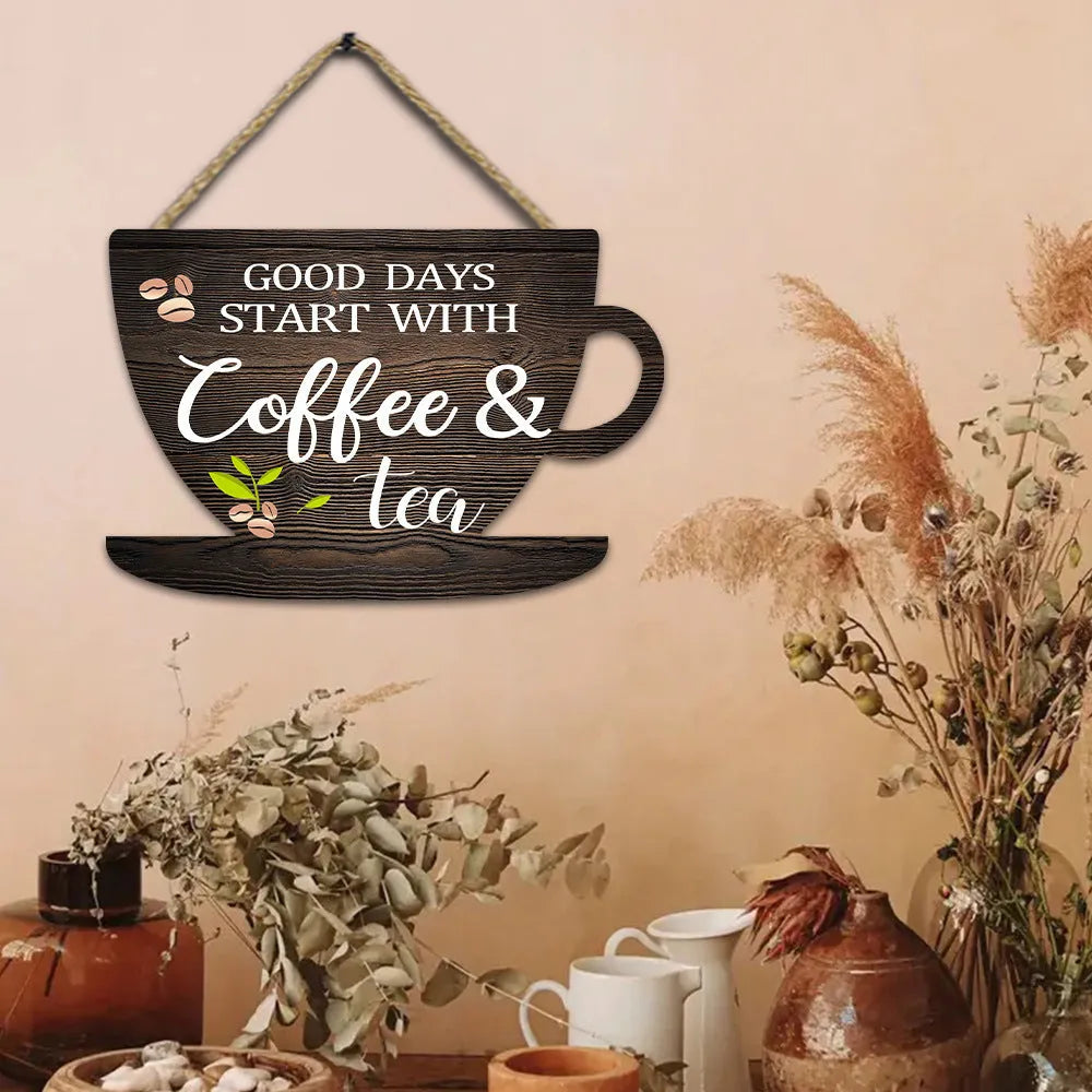 Retro coffee cup wooden wall hanging sign 30x20x0.5cm American country style UV print