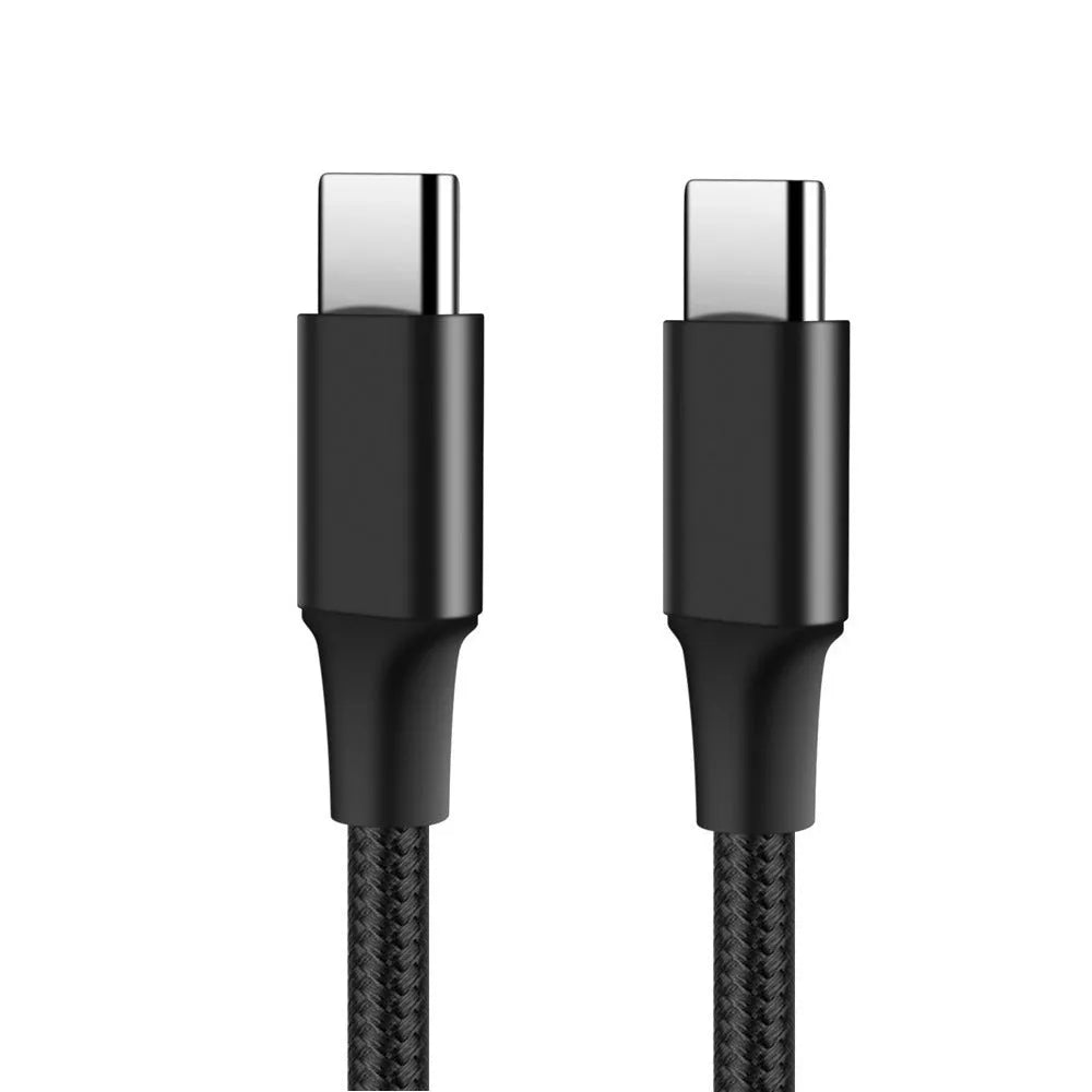 Double-ended Type-C nylon braided PD fast charging data cable, 2m, black on a plain background
