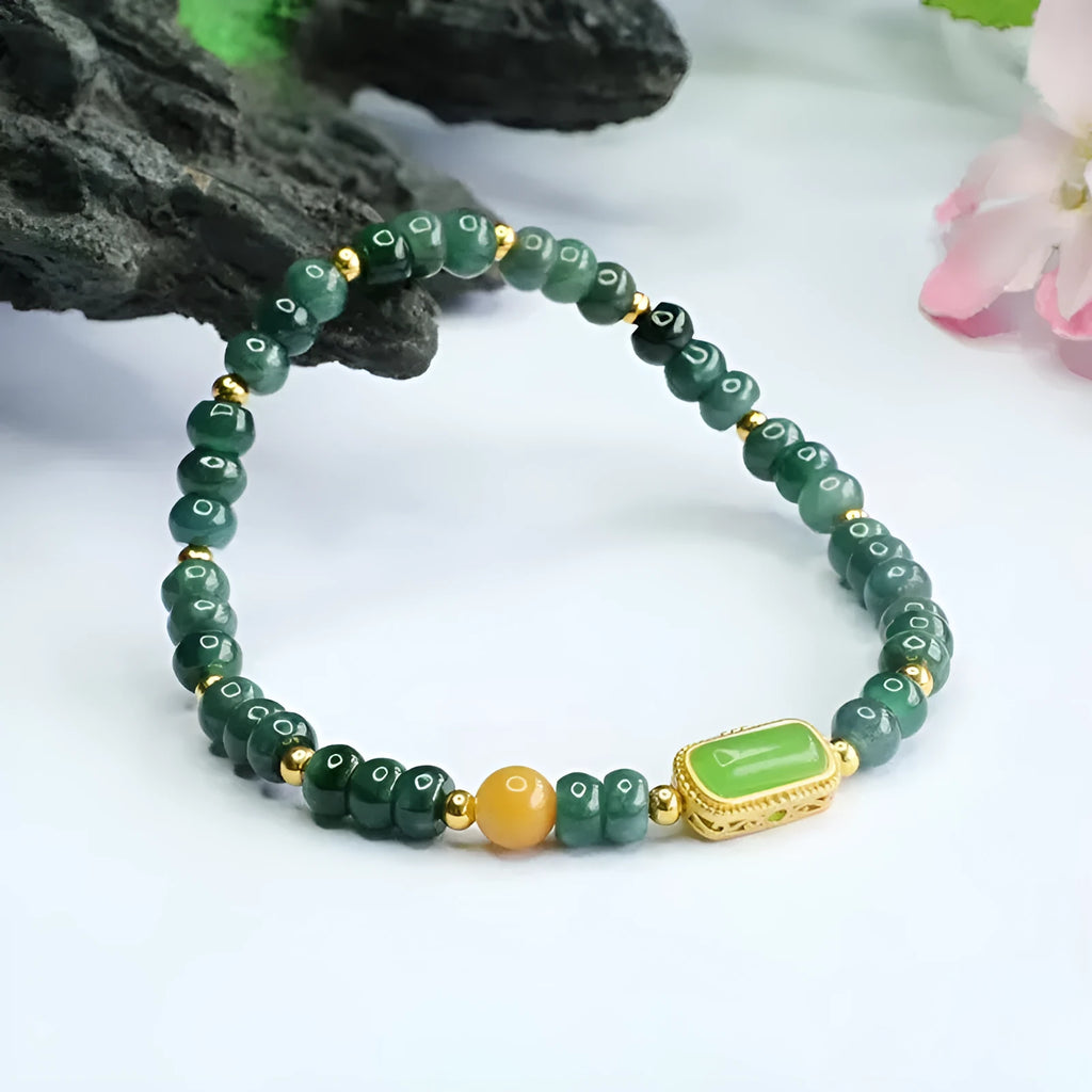 Natural stone blue water jade bead bracelet with electroplated finish and geometric design