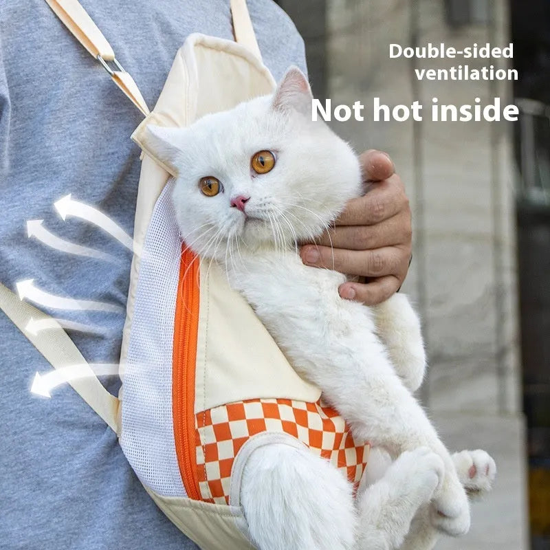 Soft non-woven polyester canvas pet backpack worn on chest for cat transportation in VC orange colour