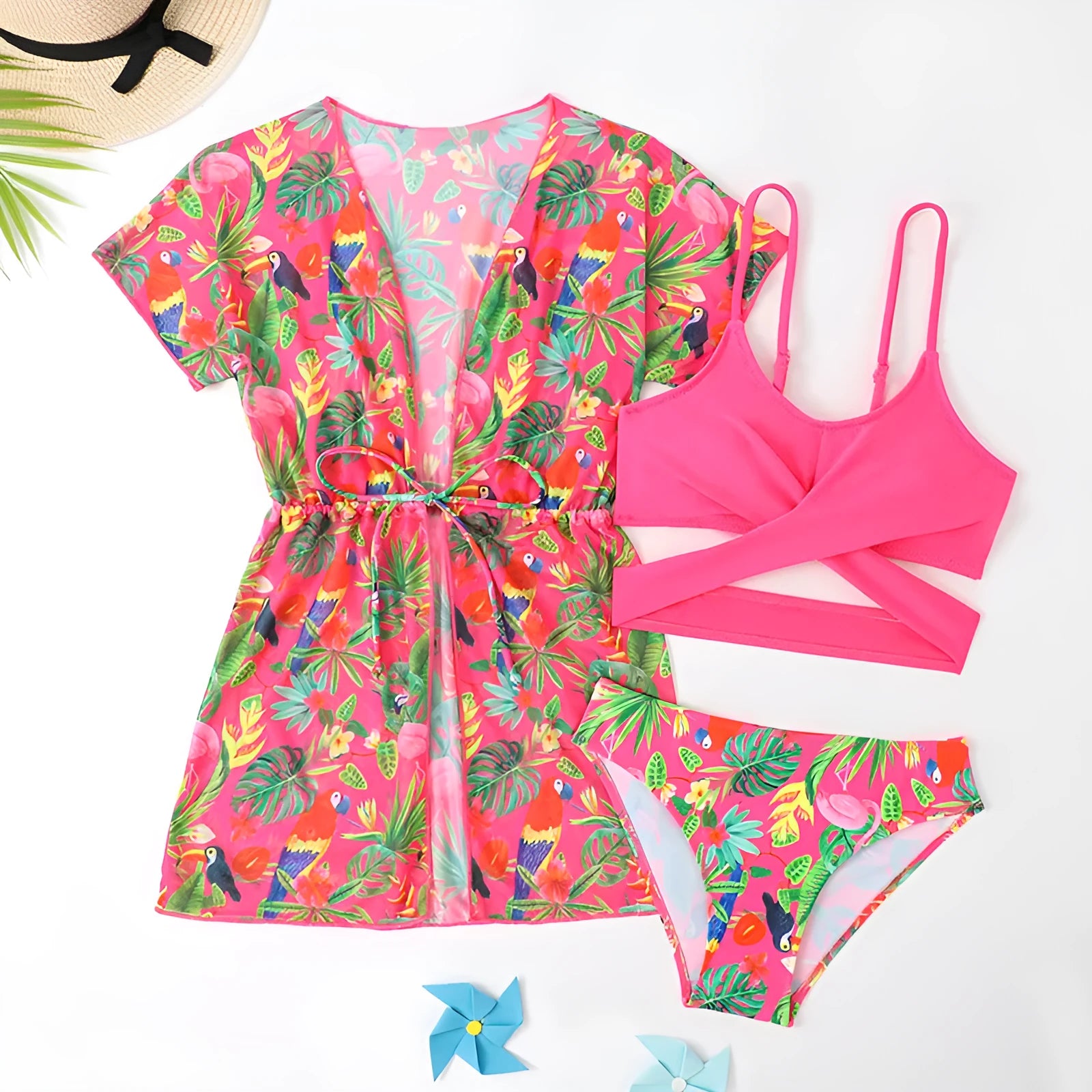 Girls floral split overclothes swimsuit bikini in picture colour with Asian sizing