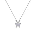 Square line opal butterfly pendant on a silver cross chain necklace
