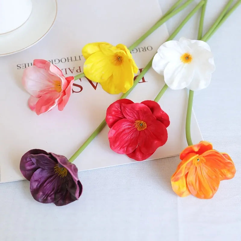 Mini poppy artificial flowers 15pcs in PU with colourful petals for wedding and home decor