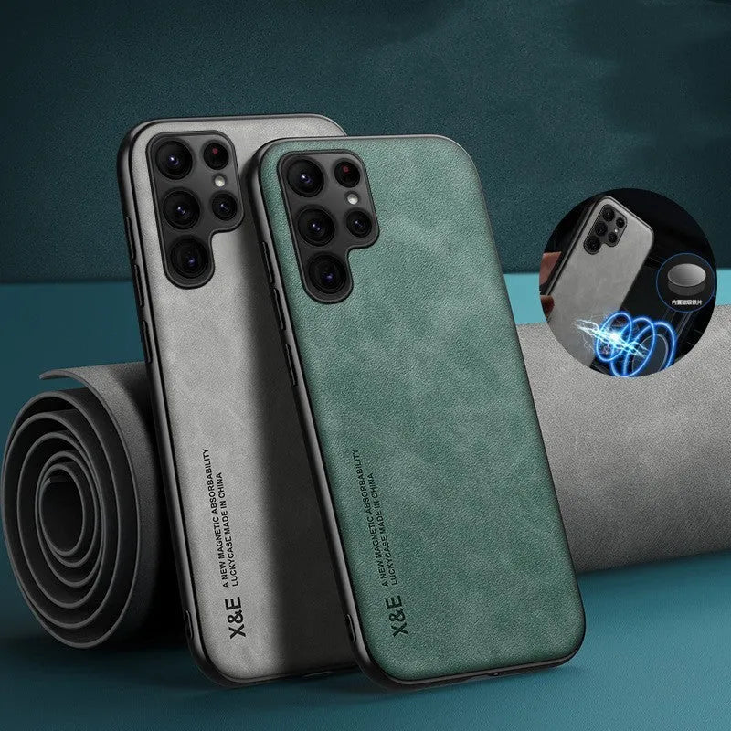 Sheep bark full cover mirror phone case for Samsung, PC and leather back cover in black, silver grey, green or blue.