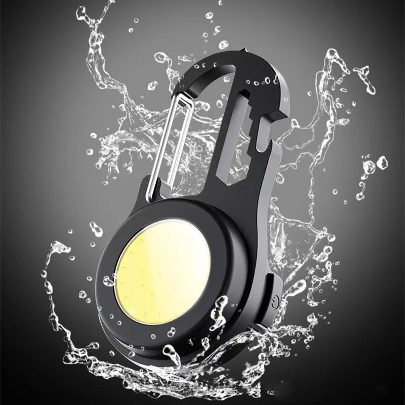 6 IN 1 mini keychain lamp with COB light, magnetic base, and bottle opener in aluminium alloy