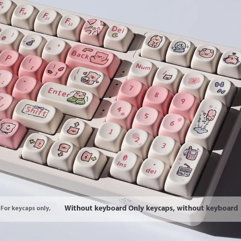 Pink PBT key cap with a detailed Fragrant Pig character design on all sides, for MX mechanical keyboards.