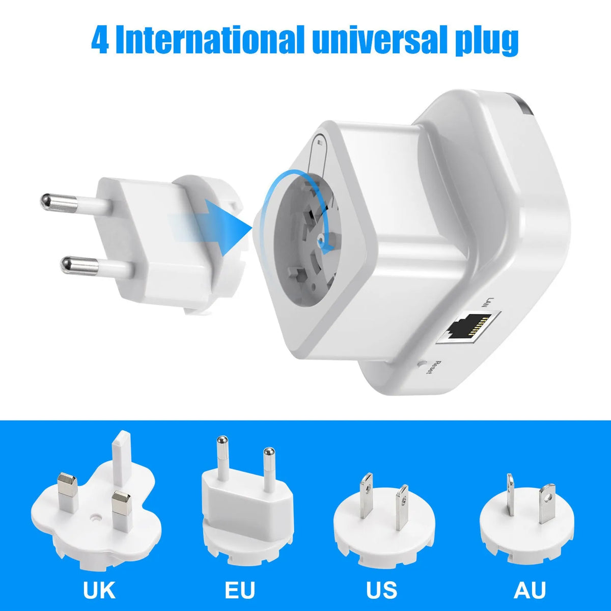 Black third generation WiFi network extender with ABS plastic body and UK plug