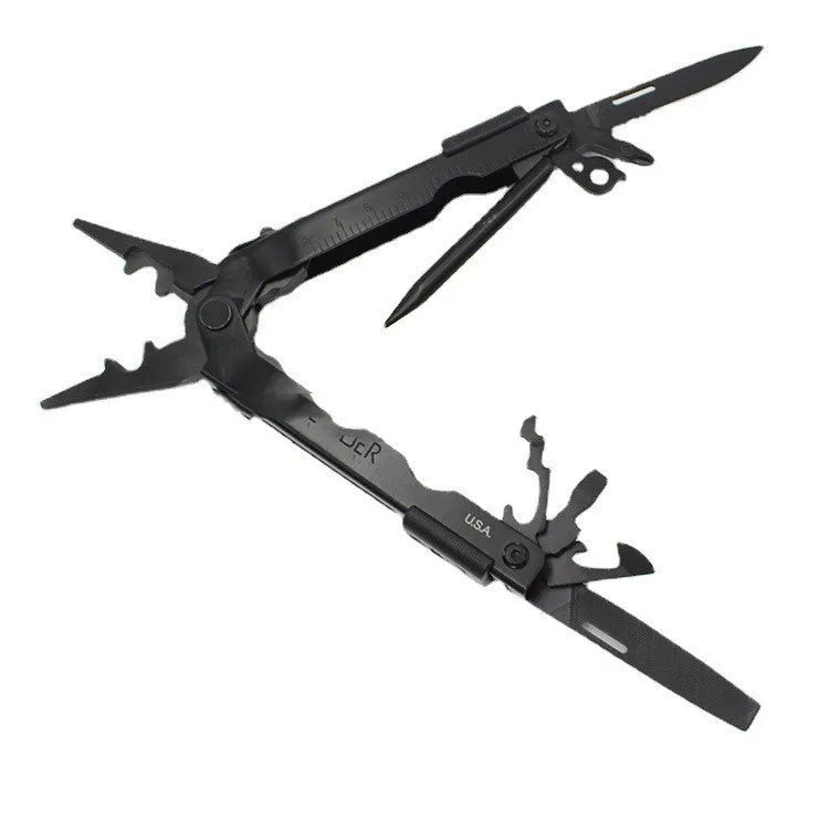 Multifunctional stainless steel telescopic pliers with 3.8cm blade, black colour, closed position