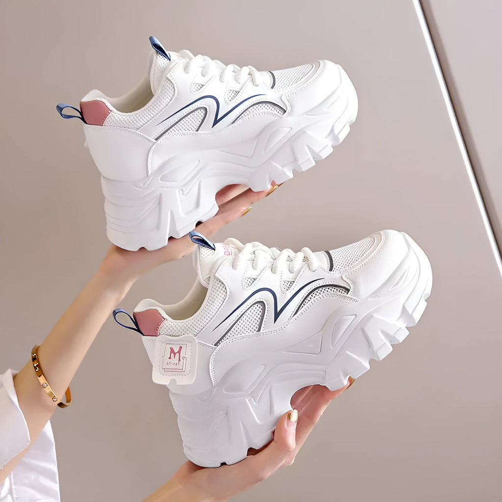Children's platform elevator shoes in white or beige, artificial PU upper, round toe, sizes 35-40