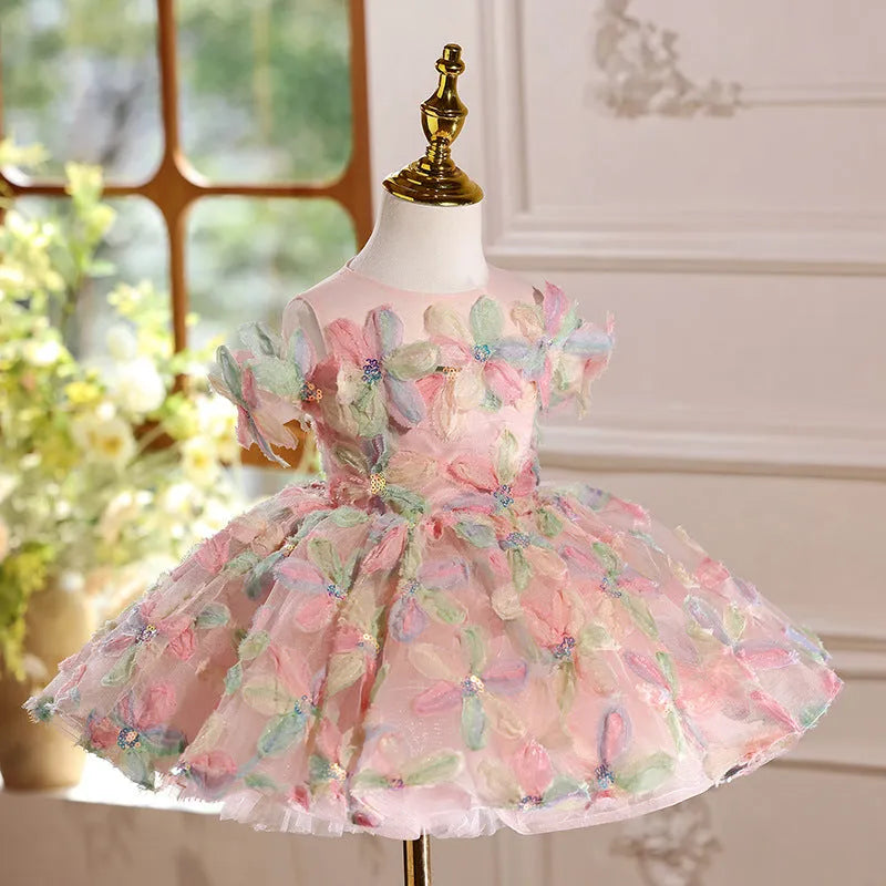 Girls pink princess dress for birthday party host, polyester lined, sizes 80cm to 150cm