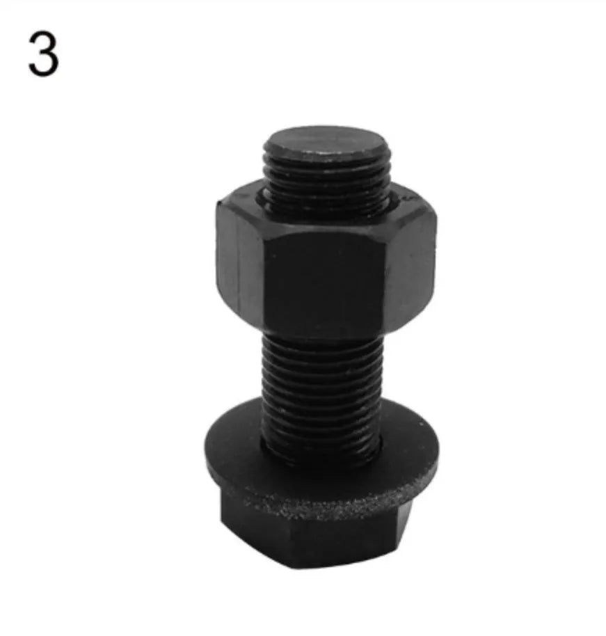 Copper metal hexagon camouflaged spare tyre screw with black cap on grey background