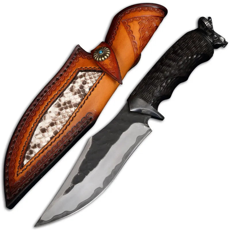 Black Goat high-hardness three-in-one steel straight knife 250mm with black finish