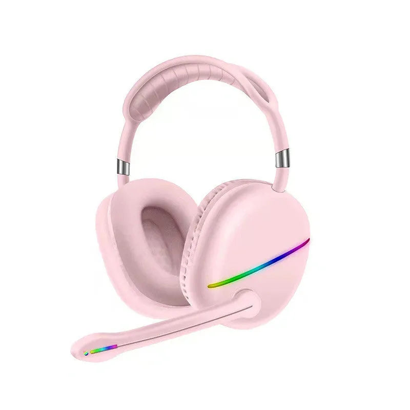 Wireless Bluetooth headset with RGB colour-changing lights on headband and earcups
