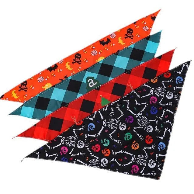 Halloween themed nylon pet scarf with cartoon print available in cutting and folding sizes for dogs and cats