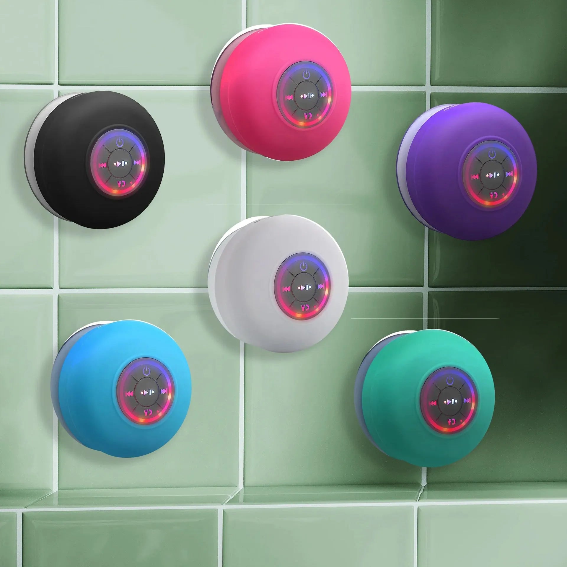 BTS07 large suction cup waterproof Bluetooth speaker with LED light in six colour options.
