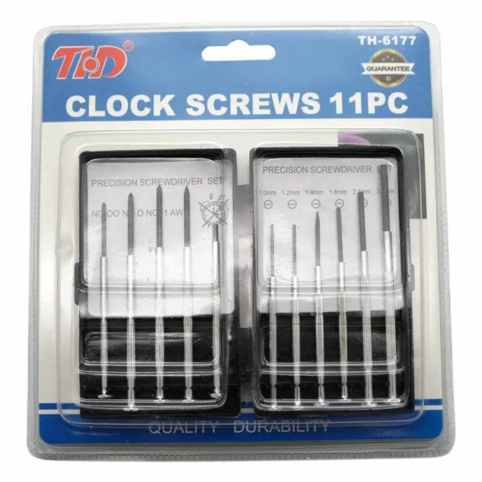 TH-6177 11-piece clock screwdriver set with cross-head and flat-head bits made from 45# steel.