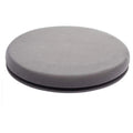 A grey rotating car seat cushion on a car seat, showing its non-slip base and plush fabric texture.