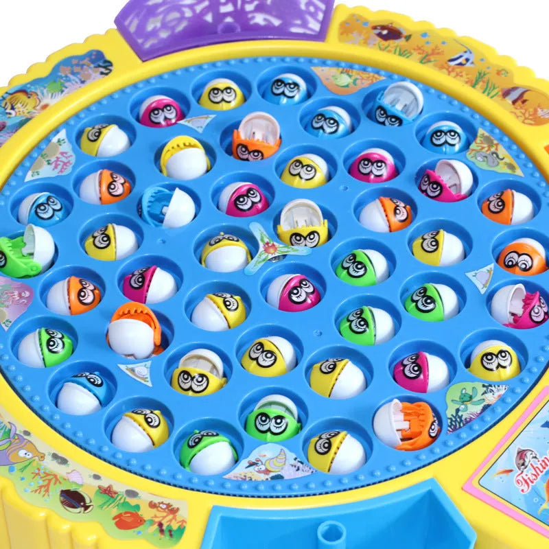 Children's plastic electric rotating fishing machine toy with 24 fish pieces and fishing rod