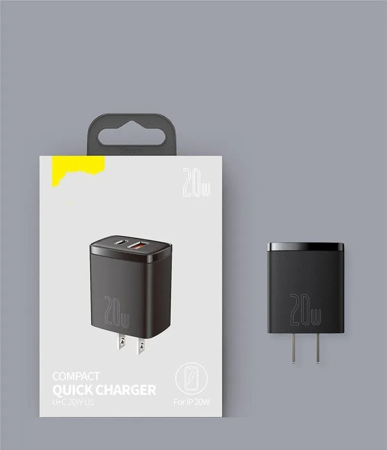 Mini QC3.0 USB-C charger with American Standard plug, 240V input, 61.7x40x28mm, black or white