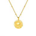Stainless steel zodiac necklace with cross chain design and embossed constellation pendant