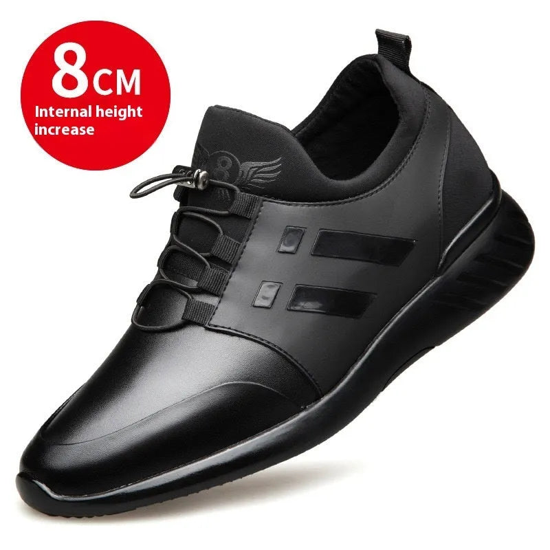 Men's black casual height increasing shoes with chunky heel in leather or mesh upper options