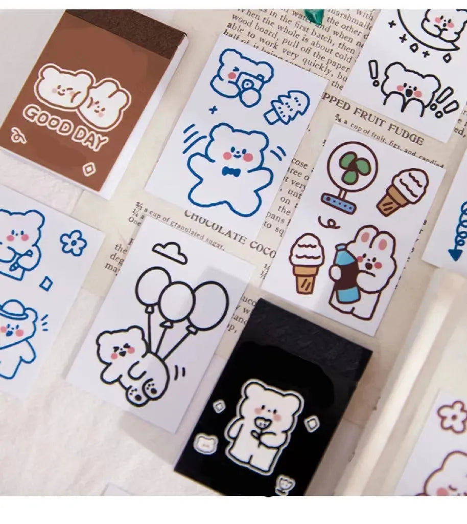 50 sheets of 40x60mm decorative stickers in Japanese composite paper with Bear, Rabbit and Pepsi Cute styles