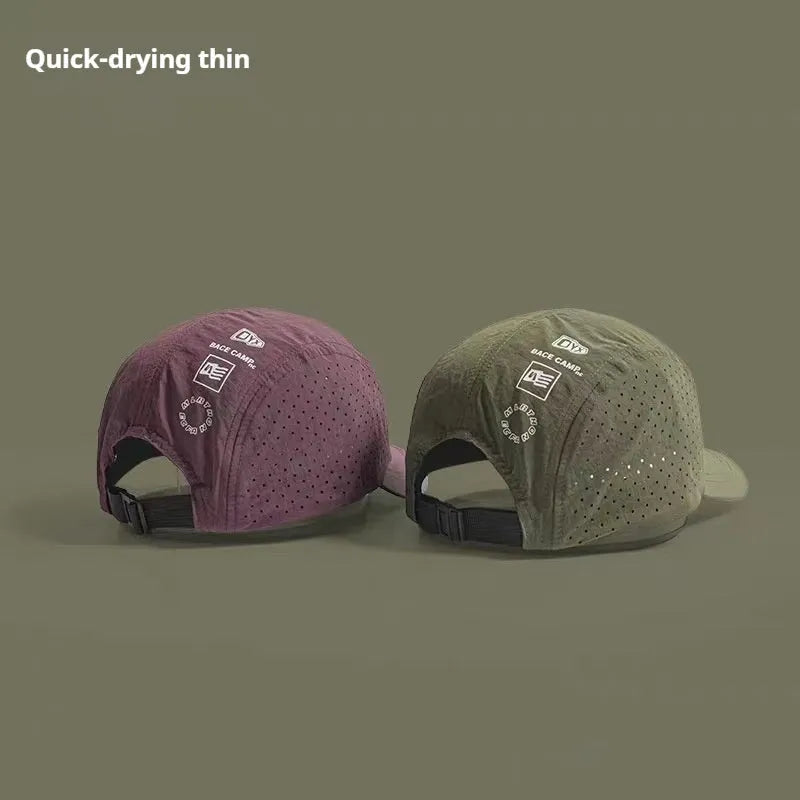 Men's adjustable baseball cap with mesh construction in purple, khaki, green, black, or grey