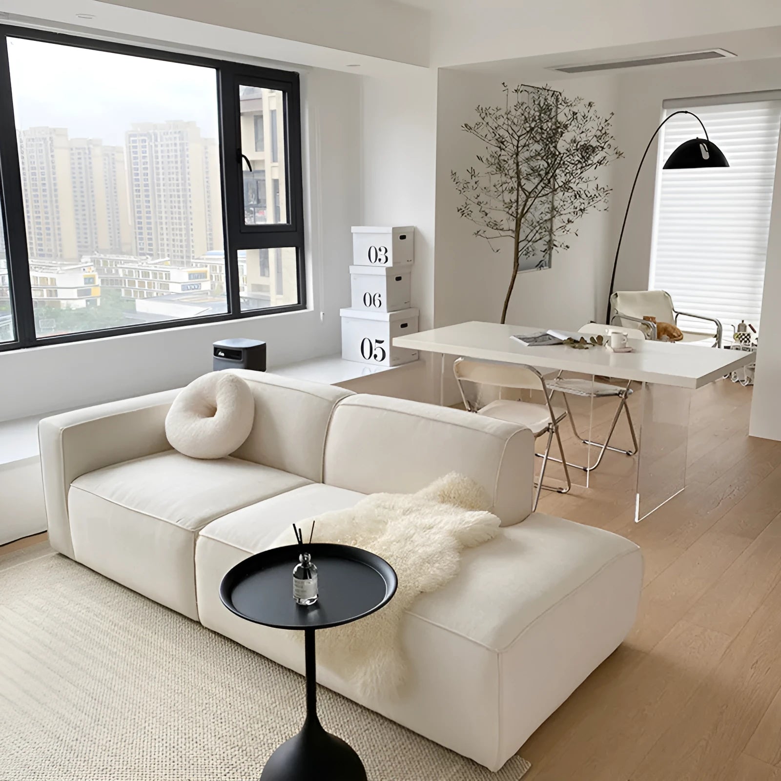 Modern velvet L-shaped sofa combination in beige, 200cm or 275cm width, sponge filled