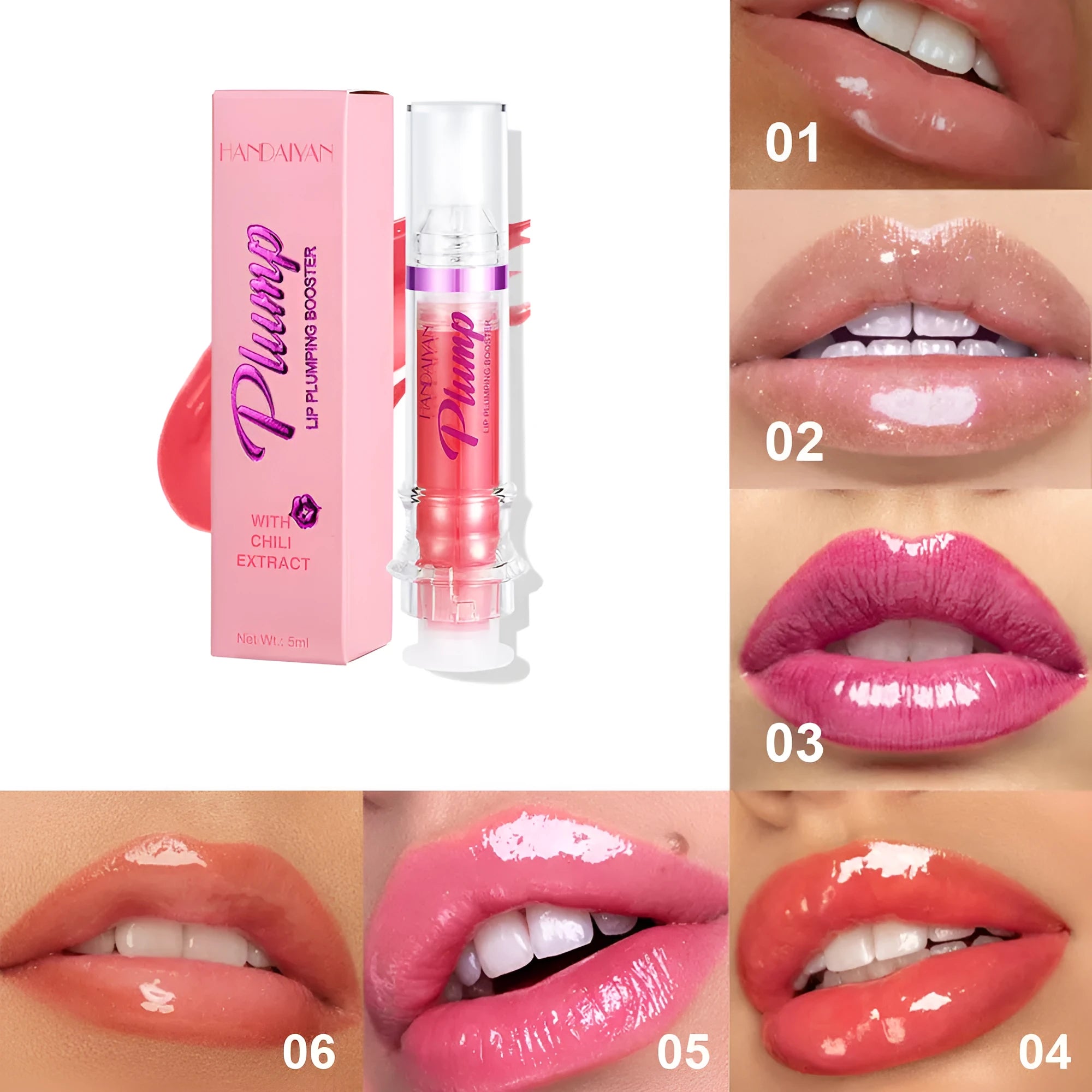 Tube lip gloss liquid lipstick in six colour options with shiny finish