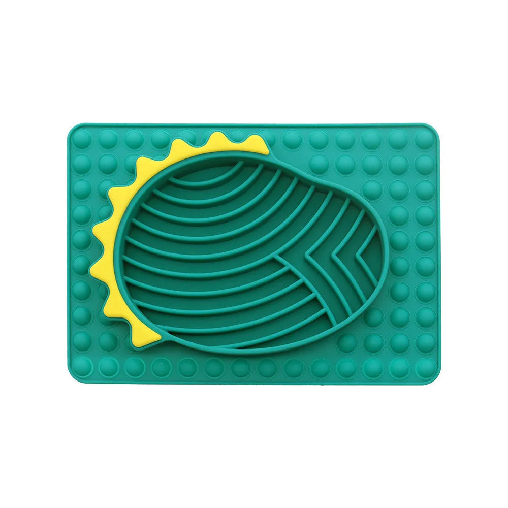 Slow feeder dog bowl lick mat with smooth texture in blue, gray, green, and red colour options
