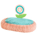 Pink elliptical lollipop design cat bed with thick plush material and removable washable cover
