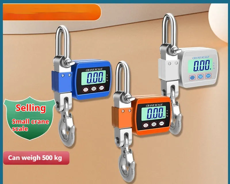 Digital electronic hook scale with display showing weight measurement