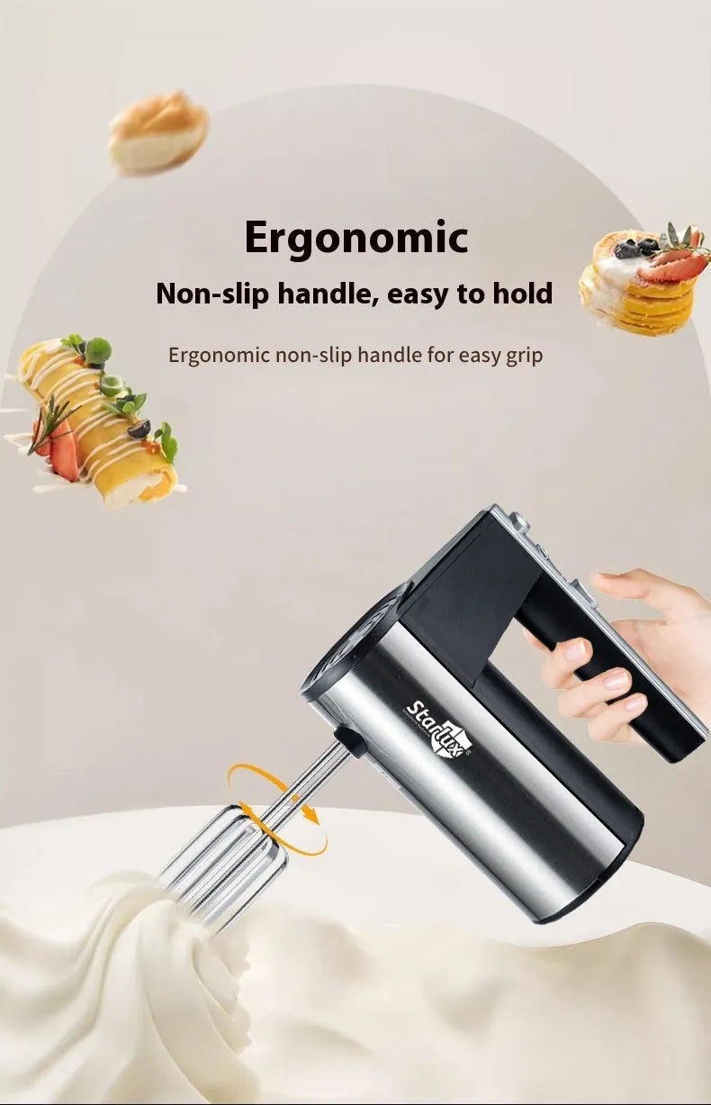 SL 25209 electric hand-held whisk with mixing attachments on white background