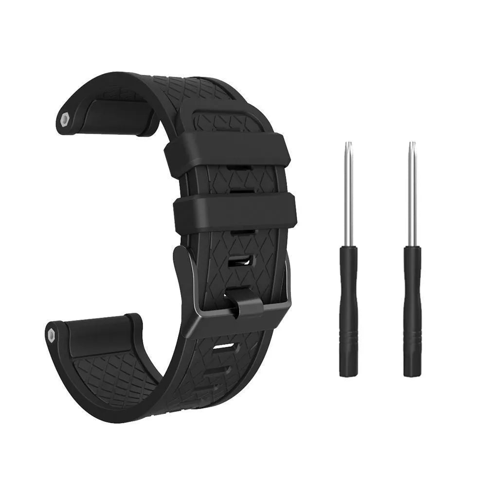 Black silicone sports watch strap with stainless steel watch-button for Jiaming watches, 26mm width