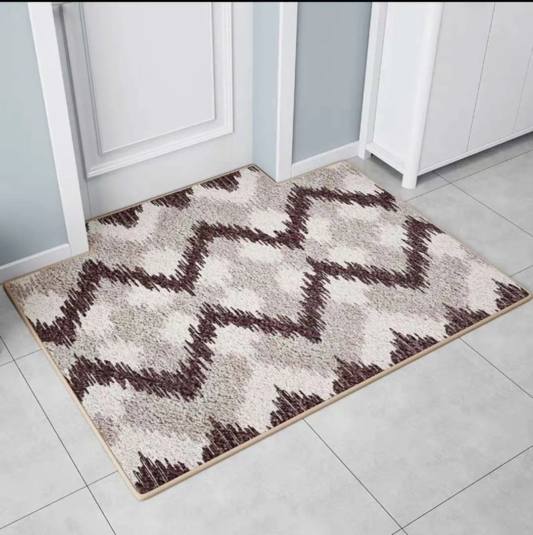 Non-slip polyester fiber entrance floor mat with geometric pattern, custom size, available in wave colour
