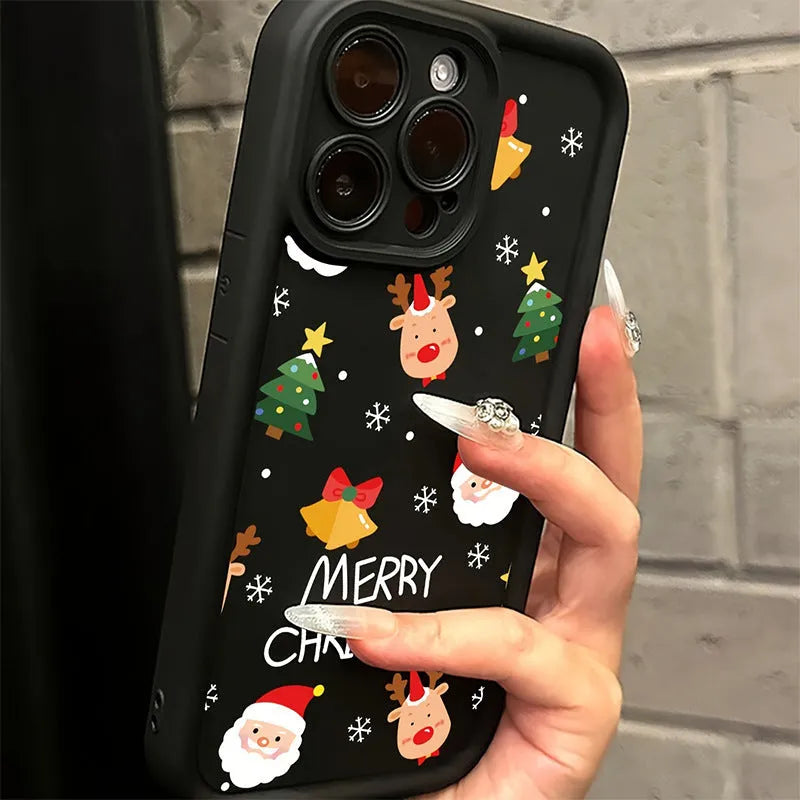 Santa Elk TPU soft shell phone case in EB high bamboo black with cartoon airbag design for iPhone