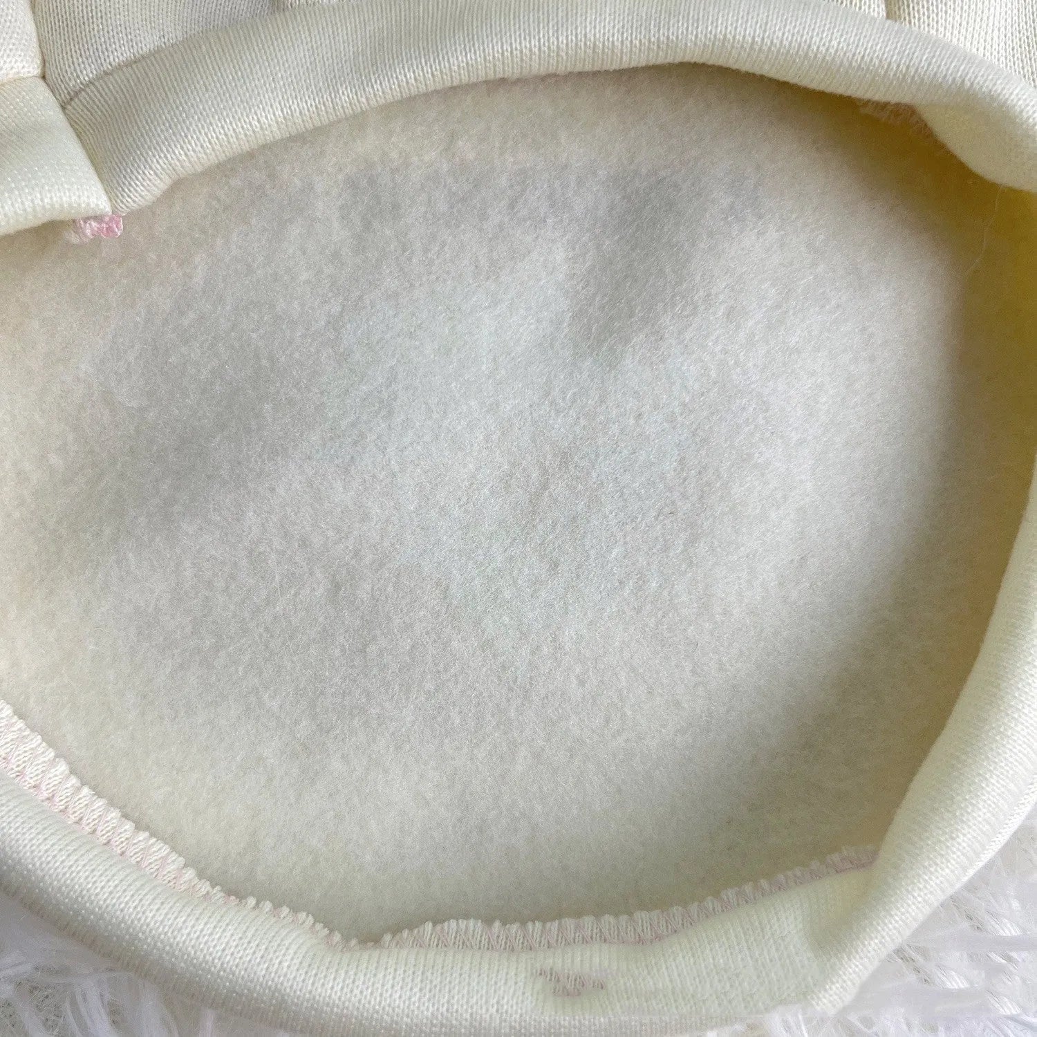 Korean cartoon fleece dog coat in beige with hood, shown on a small dog, size options XS to XXL