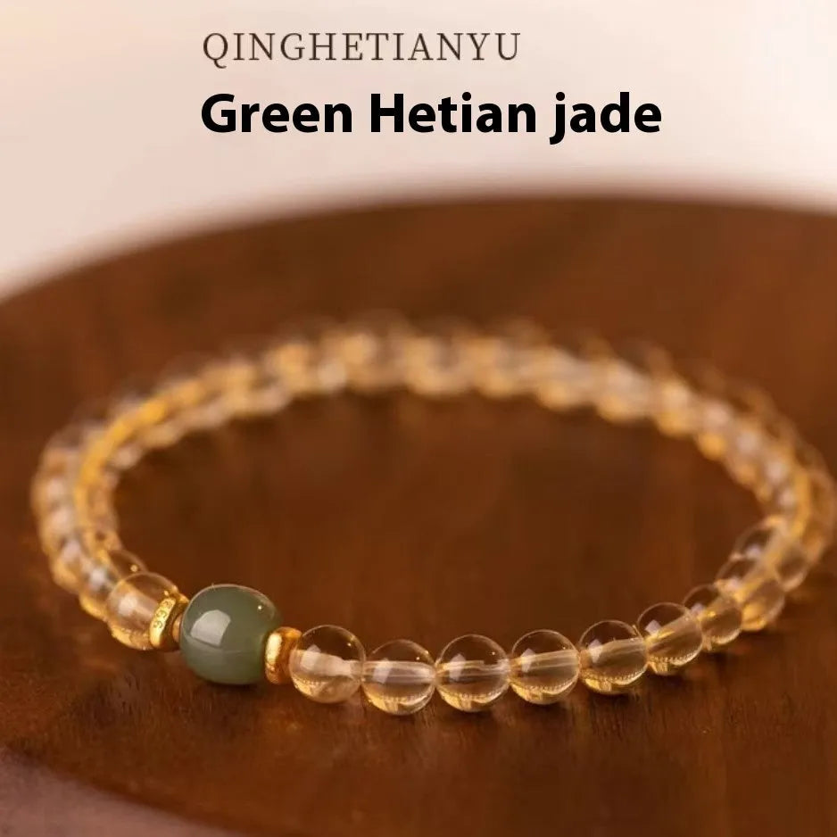 Brazilian rutilated quartz bracelet with gold rutile needle inclusions in 6mm or 8mm bead sizes